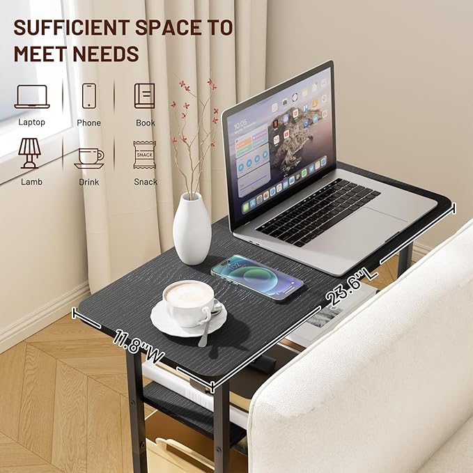 SLEEPING LAMB Side Table for Living Room, 3-Tier End Table for Small Space with Wide Storage Tabletop, Classic Black Narrow Nightstand for Bedroom, Sofa Couch