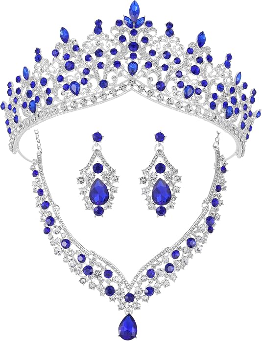 Kamirola Tiaras and Crowns for Women,Tiaras Earrings Necklace, Crystal Bridal Jewelry Set, Costume Party Halloween Prom Pageant Jewelry for Women TR80