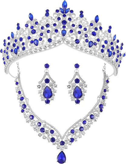 Kamirola Tiaras and Crowns for Women,Tiaras Earrings Necklace, Crystal Bridal Jewelry Set, Costume Party Halloween Prom Pageant Jewelry for Women TR80