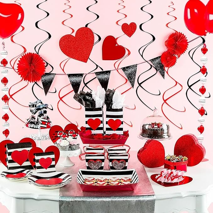 Hanging Swirl Decorations Black and Red Swirl Decoration 30pc Foil Swirl Spiral Decoration 24"