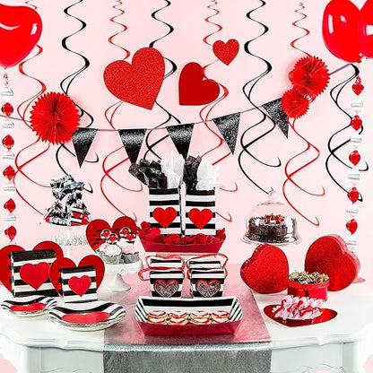 Hanging Swirl Decorations Black and Red Swirl Decoration 30pc Foil Swirl Spiral Decoration 24"