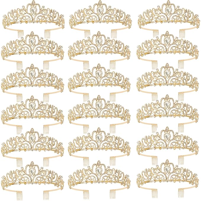 CIEHER 18 PCS Gold Crowns for Women, Crystal Queen Crown Princess Tiaras for Prom Birthday Party Halloween Costume