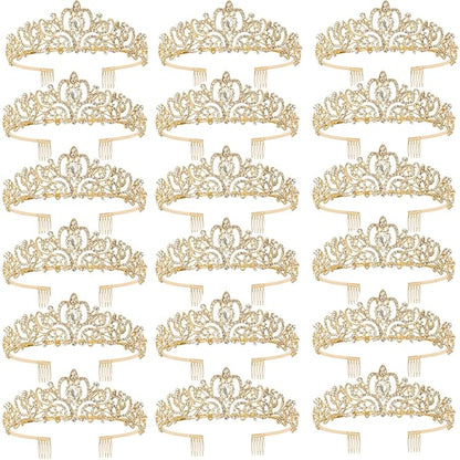 CIEHER 18 PCS Gold Crowns for Women, Crystal Queen Crown Princess Tiaras for Prom Birthday Party Halloween Costume