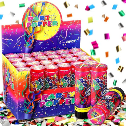 Honoson 24 Pcs Confetti Poppers Cannons Confetti Shooters Air Compressed Cannon for Wedding Birthday Party Bridal Shower Graduation Decoration Favor (6.1 Inch)