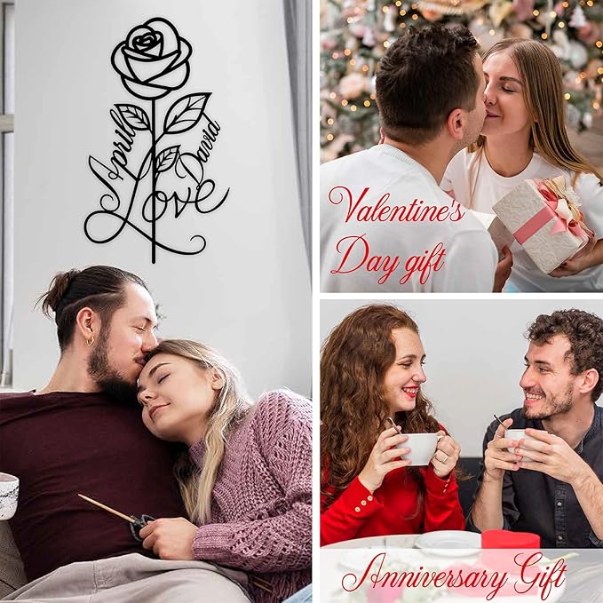 Personalized Metal Rose Sign,Wedding Decoration Sign,Metal Rose Wall Decor With Couples Name,Romantic Gifts for Anniversaries, Valentine's Day