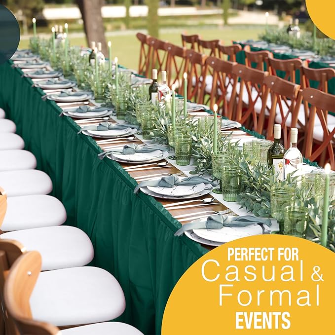 Exquisite Ruffle Table Skirt Dark Green 48 Pack 14 Ft Long Table Skirts for Rectangle Tables 6ft Plus or Round Tables Skirts with Adhesive Strip for Gender Reveal Decor & Happy Birthday Parties