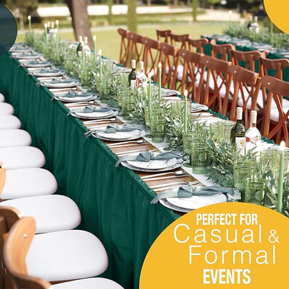 Exquisite Ruffle Table Skirt Dark Green 48 Pack 14 Ft Long Table Skirts for Rectangle Tables 6ft Plus or Round Tables Skirts with Adhesive Strip for Gender Reveal Decor & Happy Birthday Parties