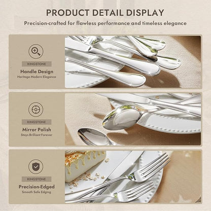 KINGSTONE 20 Piece Teardrop Silverware Set for 4, 18/10 Stainless Steel Flatware Set, Modern Design Cutlery Set for Home/Hotel/Wedding,Mirror Polished and Dishwasher Safe