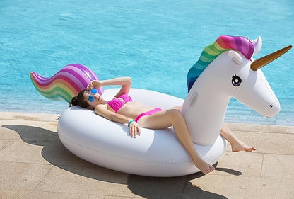 Jasonwell Giant Inflatable Unicorn Pool Float Floatie Ride On with Fast Valves Large Rideable Blow Up Summer Beach Swimming Pool Party Lounge Raft Decorations Toys Kids Adults