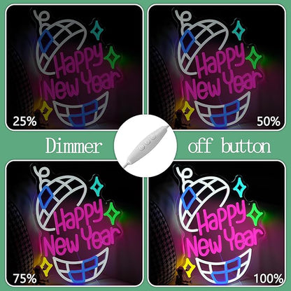 Happy New Year Neon Sign Led Party Light Sign for New Years Eve Decorations Dimmable USB Spring Festival Neon Light for Christmas Holiday Home Bar(16.5 * 12.6 In)