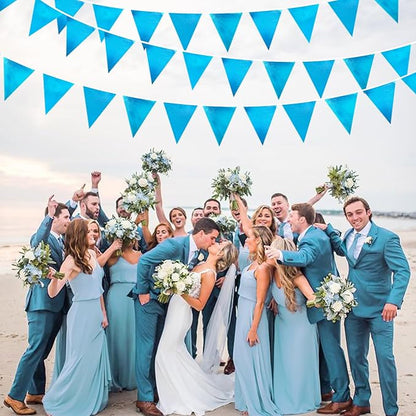 Sky Blue Party Decorations - Light Blue Triangle Pennant Banner Flag - Metallic Fabric Bunting for Graduation, Wedding, Retirement, Birthday, Under The Sea, Nautical, Ahoy, Party Decor Supplies