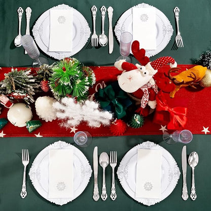 50 Pack Christmas Snowflake Paper Napkins - Cloth-like Christmas Disposable Hand Towels, Silver Premium Quality Xmas Dinner Napkin for Home Kitchen Table Bathroom Holiday Decor