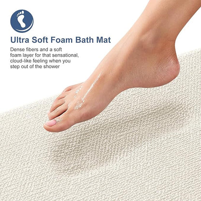 OLANLY Thick Memory Foam Bath Mat Rug 44x24, Extra Soft Absorbent Bathroom Rug, Quick Dry Bath Mats, Non-Slip, Machine Washable Carpet for Bathroom, Tub and Shower, Home Decor Accessories, Ivory