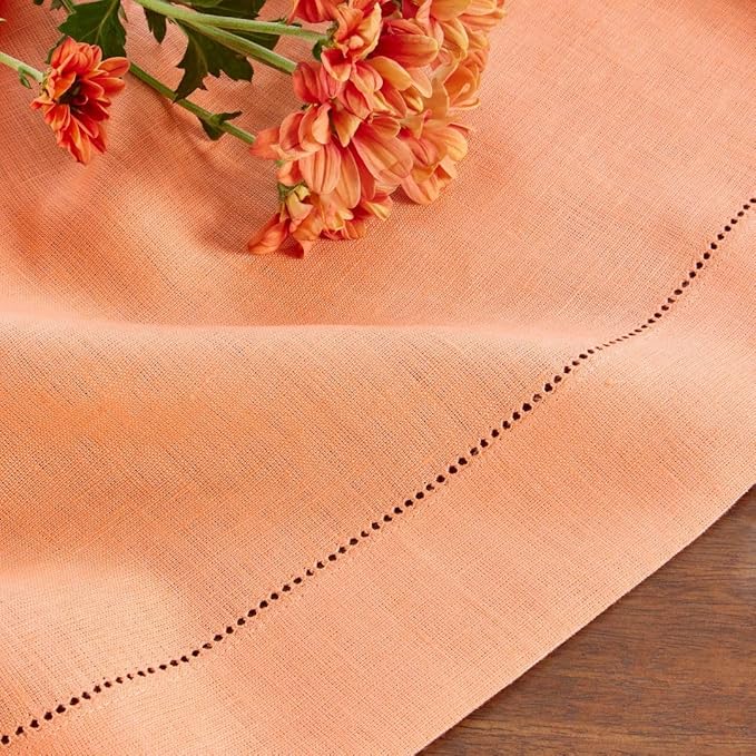 Solino Home Linen Cloth Napkins Set of 4-100% Pure Linen Coral Dinner Napkins 20 x 20 Inch - Classic Hemstitch, Handcrafted and Machine Washable