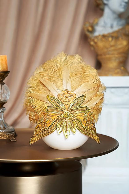 BABEYOND Carnival Feather Headpiece Showgirl Pageant Headband Women's 1920s Flapper Headband (Gold)