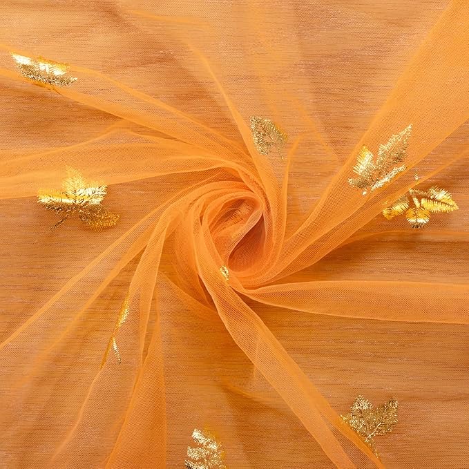 Maple Gold Table Runner for Thanksgiving 3 Pack Sheer Gauze Cheesecloth 120 Inch with Glitter Harvest Table Decor for Family Feasts Dining Room Home Celebration - Orange