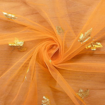 Maple Gold Table Runner for Thanksgiving Sheer Gauze Cheesecloth 120 Inch with Glitter Harvest Table Decor for Family Feasts Dining Room Home Celebration - Orange