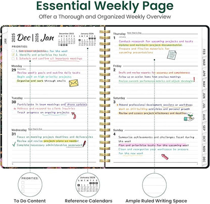 2026 Planner, Weekly and Monthly Planner for Women, Jan 2026 - Dec 2026 Pretty 2026 Calendar Planner with Monthly Tabs, Inner Pocket, Spiral Binding, Perfect for Office Home School - 6.3" x 8.5", Abundant Floral