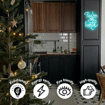 Peace on Earth Neon Sign Ice Blue Letter LED Neon Light Dimmable Neon Light Up Signs for Bedroom Man Cave Church Christmas Party Decor Blessing Gift