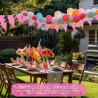 100 Feet Pennant Banners Flags 75 Solid String Triangle Flags for Grand Opening, Carnival Theme Birthday Party Decoration Outdoor Events Classroom Decoration(Pink)
