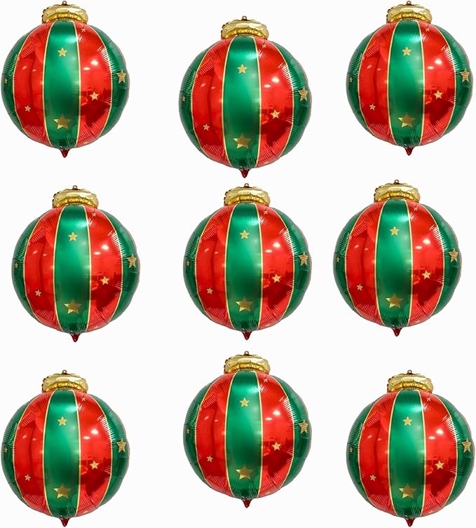 Ballooons Set Hanging Ball Balloons Xmas Mylar Red Green Balloons Kit for Christmas-Themed Party Birthday Party Supplies Decorations 9 PCS