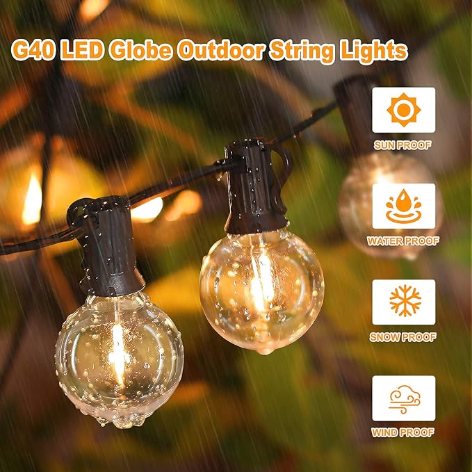 100FT Outdoor G40 LED Globe String Lights Dimmable Waterproof Shatterproof Patio Lights with 104 Bulbs Connectable Commercial Hanging Light for Christmas Patio House Backyard Balcony Party(Black)
