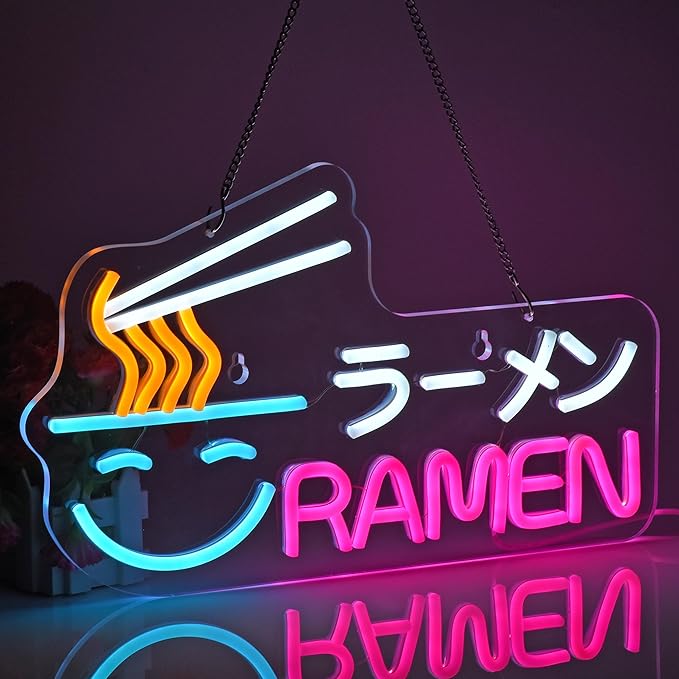 Ramen Neon Sign Japanese Noodles LED Lights for Wall Decor 16.1" x 9.1" USB Powered Light Up Signs for Resturant Ramen Shop Kitchen Dinning Room Noodle Shop Wall Art Decorations