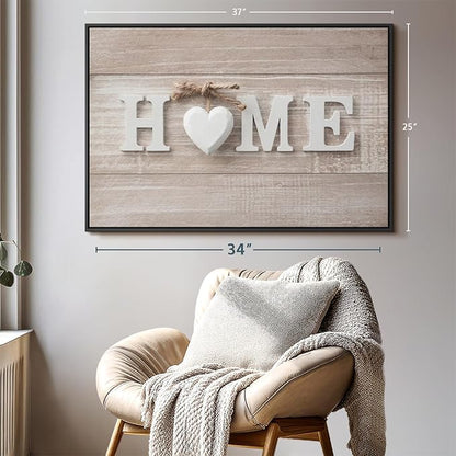 ElephantStock Home Sign Wall Art - Horizontal Floating Framed Canvas - 1-Piece Living Room Wall Decor - Photography Typography Canvas Print - Brown and Beige Decor for Wall - 37" X 25"