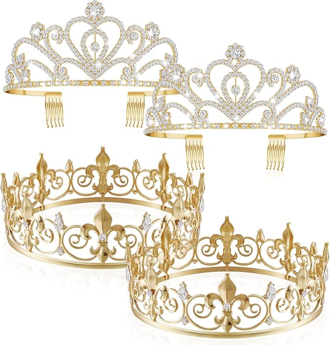 Henoyso 4 Pcs Prom King and Queen Crowns for Men Women Halloween Party King Queen Tiara Headband Homecoming Party Favor