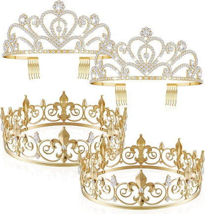 Henoyso 4 Pcs Prom King and Queen Crowns for Men Women Halloween Party King Queen Tiara Headband Homecoming Party Favor