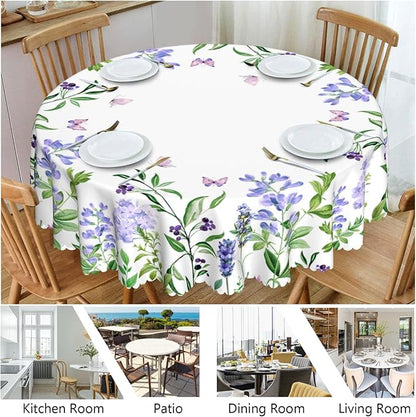 Eikione 60In Round Tablecloth, Floral Tablecloths Polyester Waterproof Stain Wrinkle Free, Indoor and Outdoor Table Cover for Kitchen Party Dining Table
