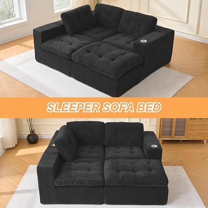 108 Inch Cloud Sectional Couch Modern Modular Sectional Sofa with Deep Seat - L Shaped Comfy 3 Seater Sectional Couches Memory Foam Boneless Fits Living Room & Bedroom, Black