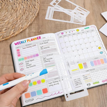 3 Pcs Planner Stencil Templates Journal Stencils for Planner Ruler Record Template Reusable Drawing Lettering Templates for Journaling, Calendar, Scrapbooking DIY Craft