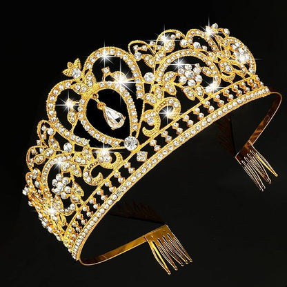 Zeyune 9 Pcs Tiaras and Crowns for Women Bulk Crystal Princess Tiara Rhinestone Brides Crown with Combs for Wedding Birthday Quinceanera Pageant Prom Hair Accessories(Gold)