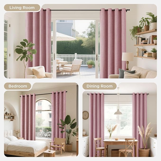 Joydeco Light Pink Blackout Curtains 108 Inches Long, Extra Long Curtains 108 Inch Length 1 Panel for Bedroom, Thermal Insulated Linen Black Out Curtains with Grommets(100x108, Light Pink)