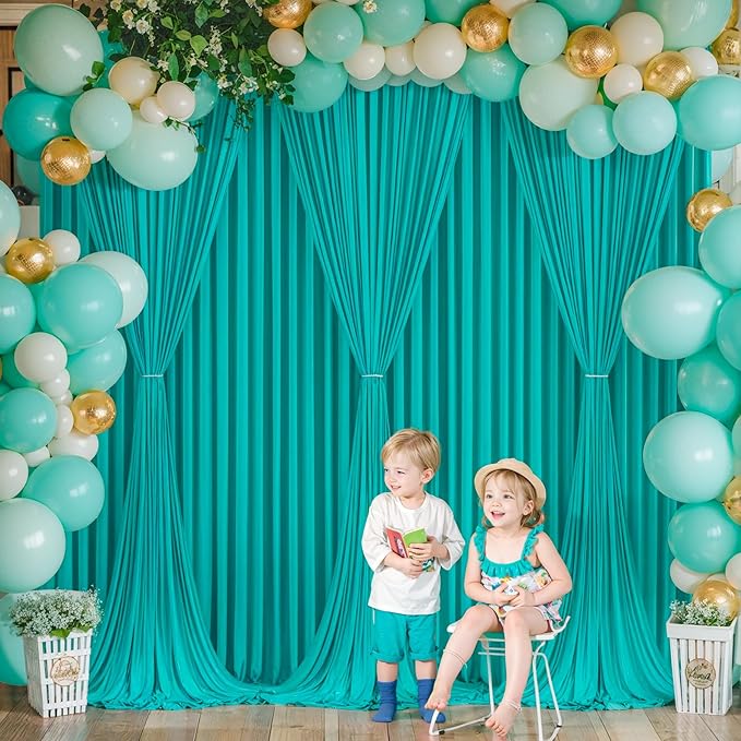 8 Panels Turquoise Backdrop Curtain for Parties Wedding Wrinkle Free Mermaid Photo Backdrops Drapes Background Fabric Decoration for Baby Shower Birthday Party 40ft(W) x 10ft(H)