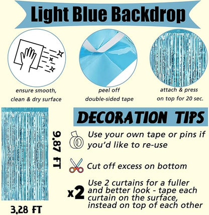 4 Pack Light Blue Fringe Curtain Backdrop, 3.2Ft x 8.2Ft Metallic Tinsel Foil Fringe Streamers Curtains Background for Photo Booth Birthday Wedding Baby Shower Party Thanksgiving Christmas Decorations