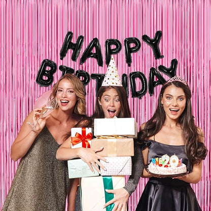 Thicken Pink Streamers 4 Pack 3.2 x 8.2 FT, Pink Birthday Decorations for Girls, Tinsel Backdrop Curtains, Foil Fringe Photo Backdrop for Bachelorette, Graduation, Baby Shower Party Decorations