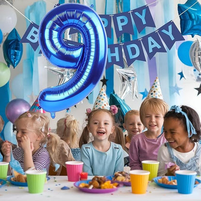 40 Inch Navy Blue Numbers 9 Balloons, Large Self Inflating Dark Blue Digital 9 Helium Balloon, Giant Foil Mylar Number 9 Balloons for Women Men Girls Boys 9th Birthday Party Anniversary Decorations