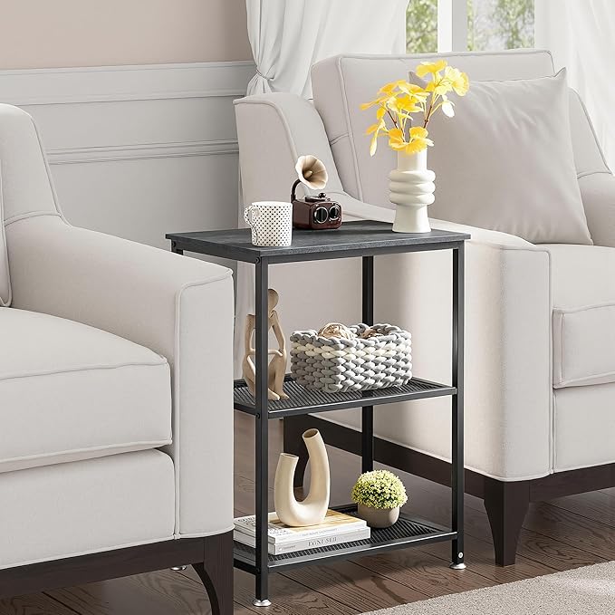 VECELO Tall End Side Tables, 30" Height Nightstand with 3-Tier Storage Shelf for Bedroom Living Room, Easy Assembly,Industrial Style, Carbon Grey