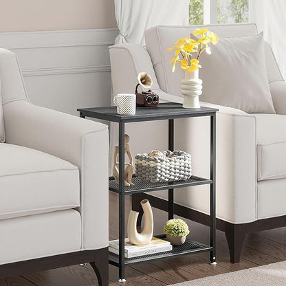 VECELO Tall End Side Tables, 30" Height Nightstand with 3-Tier Storage Shelf for Bedroom Living Room, Easy Assembly,Industrial Style, Carbon Grey