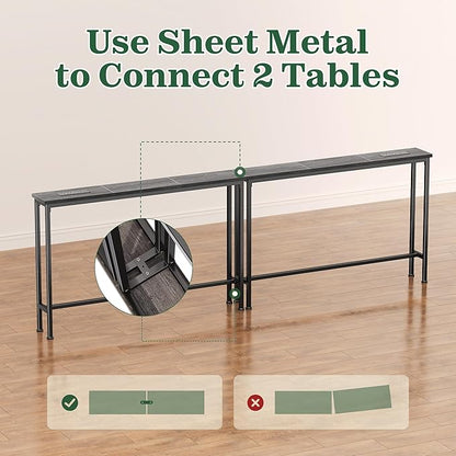 SUPERJARE 5.7 Inch Console Table with Outlet, Sofa Table, Behind Couch Table, 5.7 x 39.4 x 29.7 Inches, Metal Frame, Charging Station, Charcoal Gray