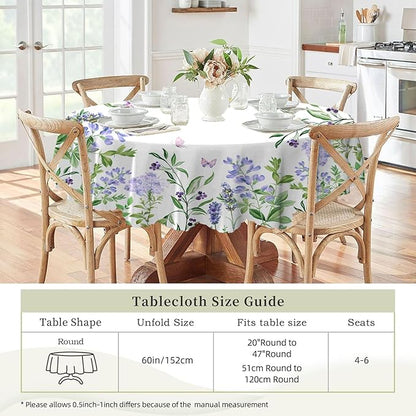 Eikione 60In Round Tablecloth, Floral Tablecloths Polyester Waterproof Stain Wrinkle Free, Indoor and Outdoor Table Cover for Kitchen Party Dining Table