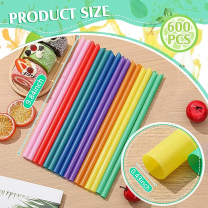 Tessco for You 600 Pcs 9.84 Inch Smoothie Straws Bulk Disposable Bubble Tea Straws Large Plastic Individually Wrapped for Tall Homemade Milkshakes(Vintage Color)