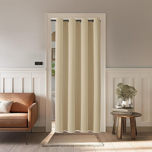 ChrisDowa Blackout Curtains 80 Inches Long for Doorways and Closets, Thermal Insulated Temporary Room Dividers (1 Panel, Biscotti Beige, 52 x 80 Inch)