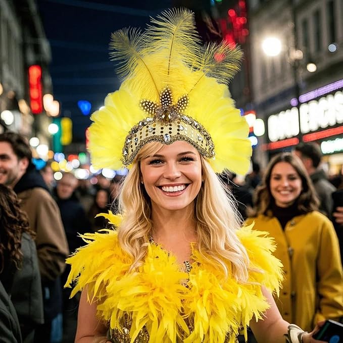 Women's Carnival Feather Headpieces Sequin Headdress for Wedding Masquerade Party Cosplay Feather Headbands