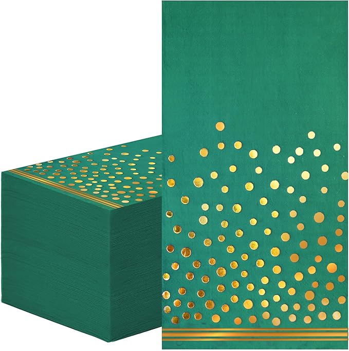 100 Pcs Green Paper Napkins Gold Dot Party Napkins Disposable Green Dinner Napkins for Birthday Bathroom Wedding Christmas Holidays Party Supplies