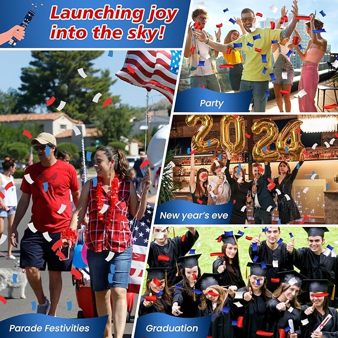 Confetti Cannon 12 Pack Party Poppers 4th of July Patriotic Confetti Poppers for July 4th Decor Biodegradable Poppers Red White Blue Independence Day Confetti Shooter for Celebration Party Decorations