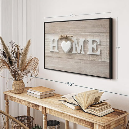 ElephantStock Home Sign Wall Art - Horizontal Floating Framed Canvas - 1-Piece Living Room Wall Decor - Photography Typography Canvas Print - Brown and Beige Decor for Wall - 40" X 27"