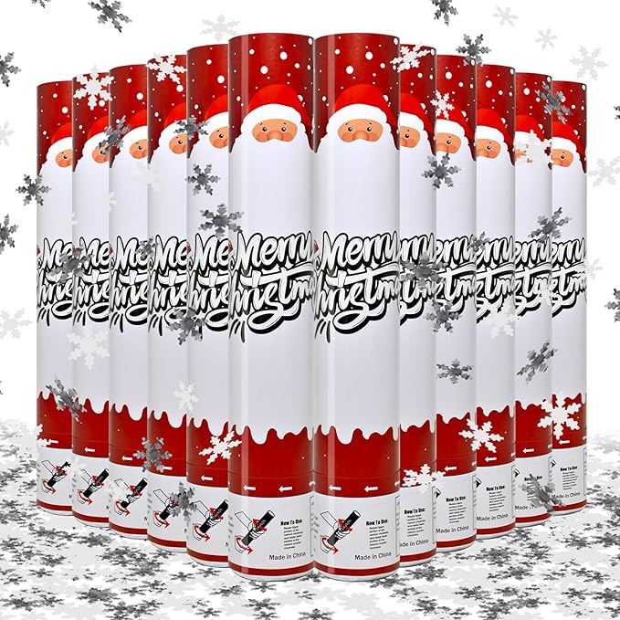 Confetti Cannon Snowflake Confetti Poppers 12Pack for Christmas Decor Party Poppers Xmas White Snowflake Confetti Christmas Party Shooter for Celebration Party Decorations